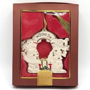 Lenox 2007 A Year to Remember Santa Snowman Christmas Ornament Ivory China